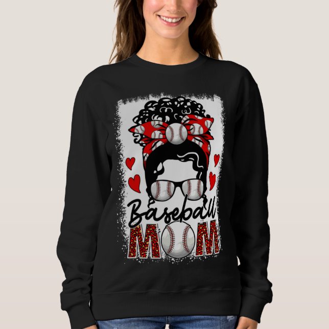 Baseball Mom Leopard Messy Bun Game Day Mother s D Sweatshirt (Front)