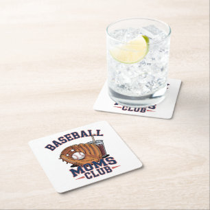 Baseball Moms Club Mother's Day Square Paper Coaster