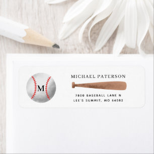Baseball Monogram Return Address Label