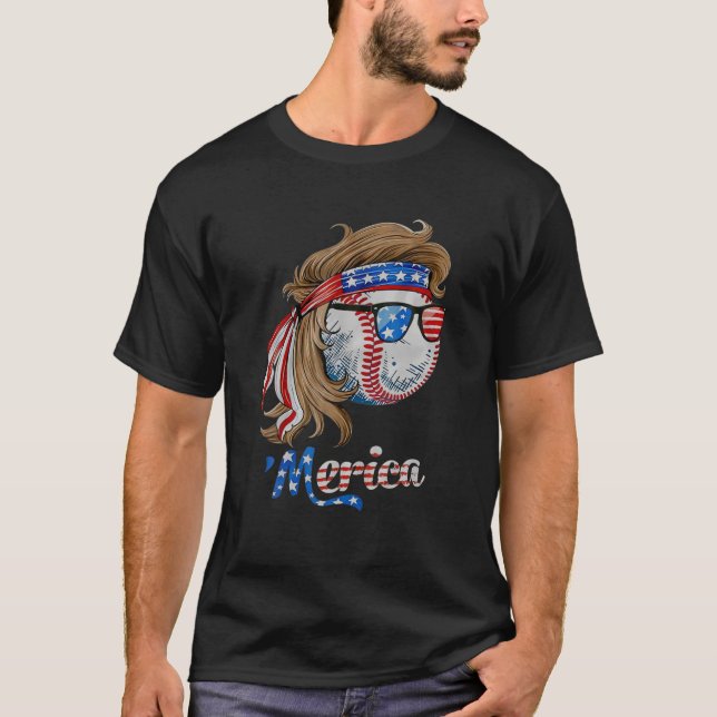 Baseball Mullet 4Th Of July American Flag Merica T-Shirt (Front)