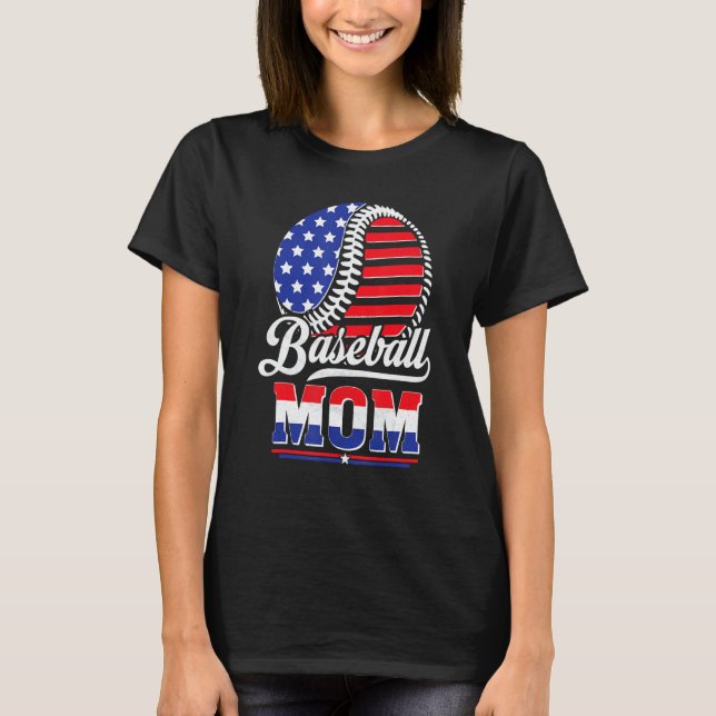 Baseball Mum American Flag  For Mother 1 T-Shirt (Front)
