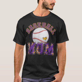 Baseball Mum Baseball Leopard Purple Gold For Moth T-Shirt