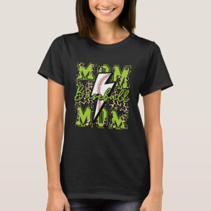 Baseball Mum Baseball Lightning Bolt Leopard Lime  T-Shirt