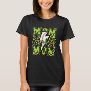 Baseball Mum Baseball Lightning Bolt Leopard Lime T-Shirt
