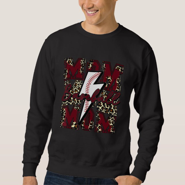 Baseball Mum Baseball Lightning Bolt Leopard Maroo Sweatshirt (Front)