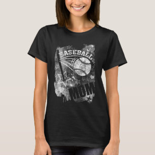 Baseball Mum, Black Grunge Baseball T-Shirt