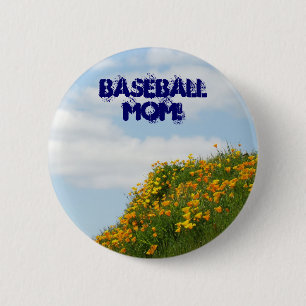 Baseball Mum! buttons Blue Sky Poppies Meadow