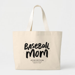 Baseball mum cool trendy black type personalised large tote bag