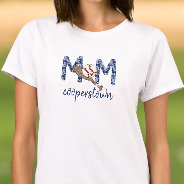 Baseball Mum Cooperstown Navy Geometric Team Moms T-Shirt (Creator Uploaded)
