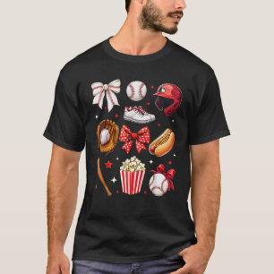 Baseball Mum Coquette Bow Mother s Day Women Baseb T-Shirt