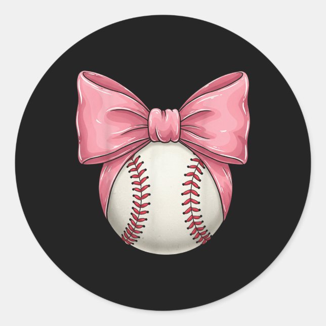 Baseball Mum Coquette Pink Bow Mothers Day Basebal Classic Round Sticker (Front)