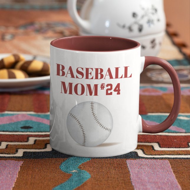 Baseball Mum Custom Athlete Number Coffee Mug (Baseball Mom with player number custom mug)