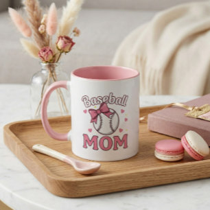 Baseball Mum Cute Pink Bow Design Mug