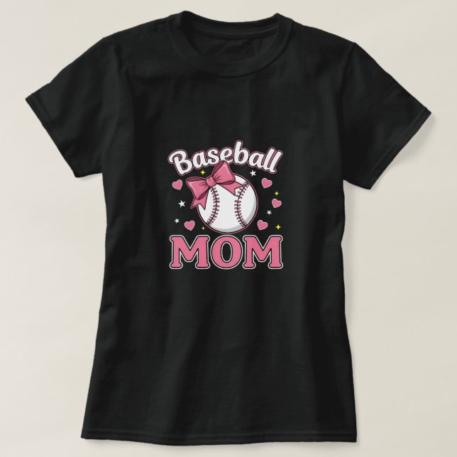 Baseball Mum Cute Pink Bow Design T-Shirt (Design Front)