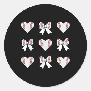Baseball Mum Heart With Coquette Bow Mothers Day Classic Round Sticker