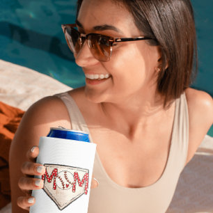 Baseball Mum Home Plate Sports Red Polka Dot Mum Can Cooler