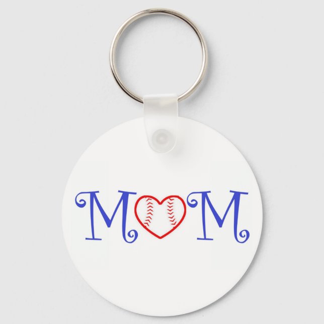 Baseball Mum Keychain, Blue Key Ring (Front)