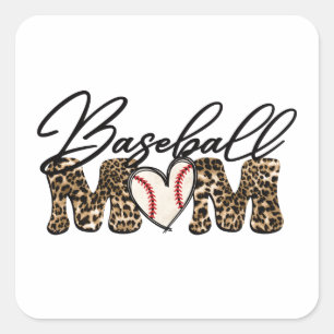 Baseball Mum Leopard Design Square Sticker