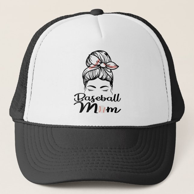 Baseball Mum Leopard Funny Softball Mum Trucker Hat (Front)