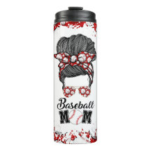 Baseball Mum Messy Bun Red Travel Tumbler