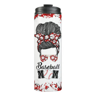 Baseball Mum Messy Bun Red Travel Tumbler