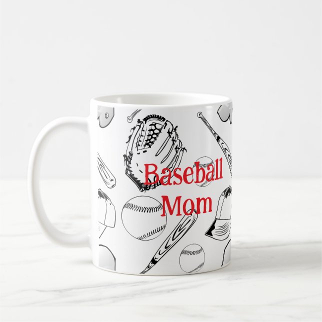 Baseball Mum Pattern Classic Mug, 11 oz Coffee Mug (Left)