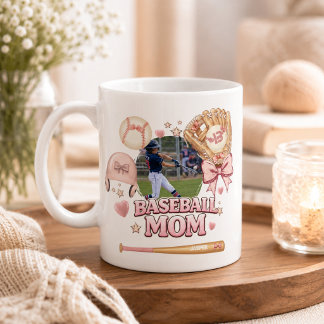 Baseball Mum Photo Collage Pink Bow Sports Coffee Mug