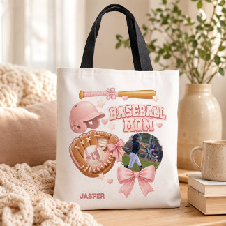 Baseball Mum Photo Pink Coquette Sports Tote Bag