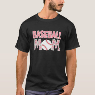Baseball Mum Pink Peony Flowers Softball Mum Mothe T-Shirt