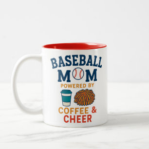 Baseball Mum Powered by Coffee and Cheer Two-Tone Coffee Mug