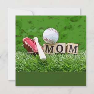 Baseball Mum with ball on green for Mother's day   Card