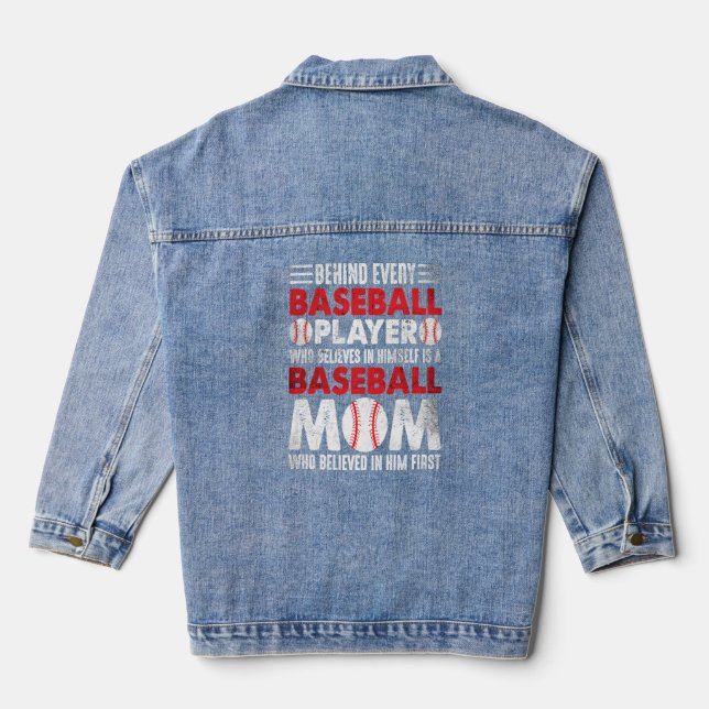Baseball Mum Women Mother's Day Baseball  Denim Jacket (Back)