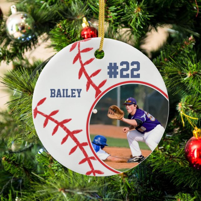 Baseball Name Jersey Number Photo Keepsake Ceramic Ornament (Creator Uploaded)