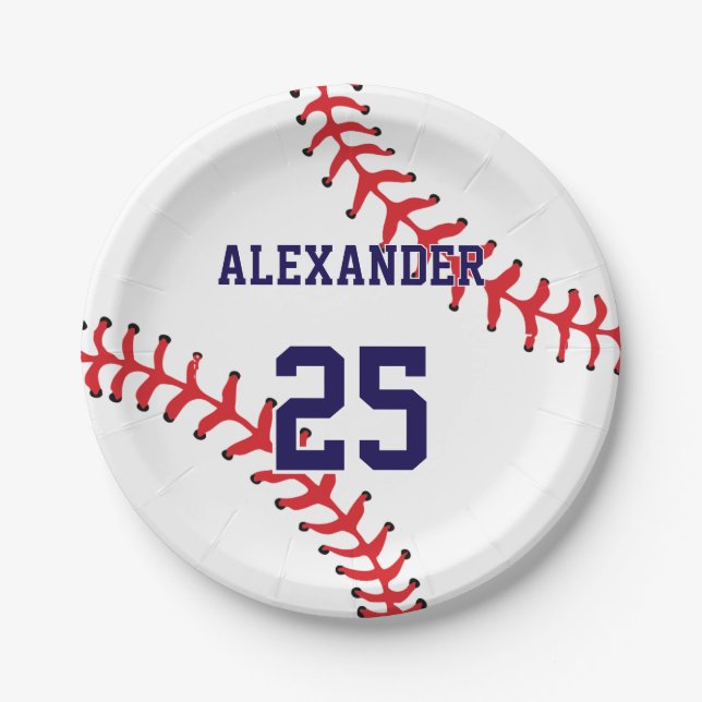 Baseball | Name & Number Paper Plate (Front)