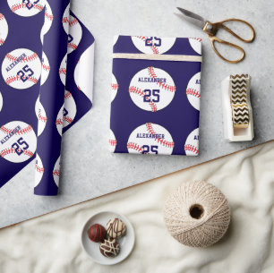 Baseball   Name & Number Wrapping Paper