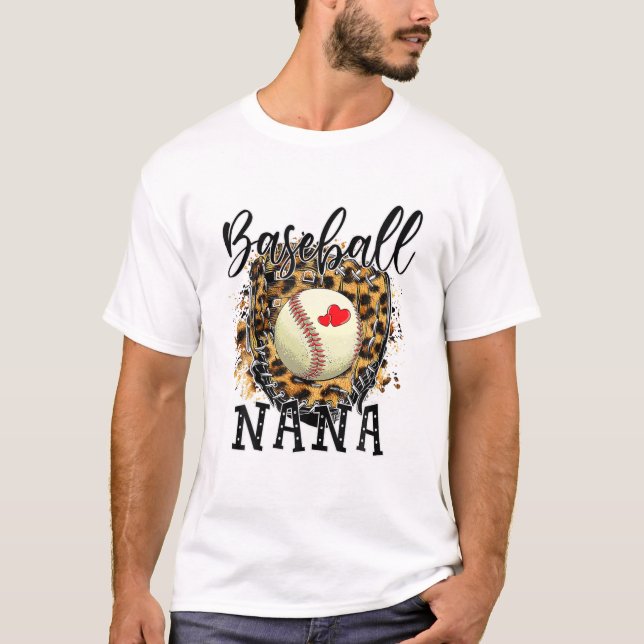 Baseball Nana Leopard Baseball Lovers Family Mothe T-Shirt (Front)