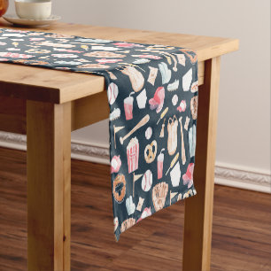 Baseball Navy Texture Short Table Runner