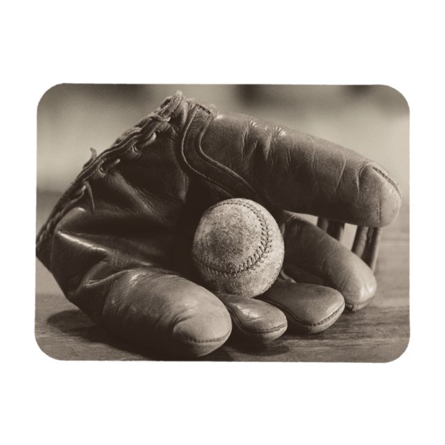Baseball Nostalgia - Mitt and Baseball Magnet (Horizontal)