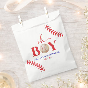 Baseball Oh Boy Brown White Baby Shower Favour Bag