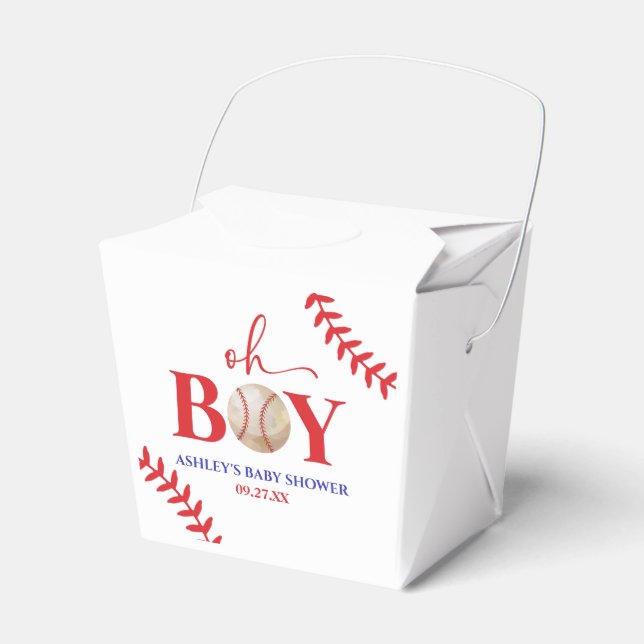 Baseball Oh Boy Brown White Baby Shower Favour Box (Front Side)