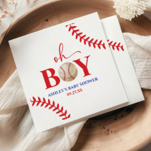 Baseball Oh Boy Brown White Baby Shower Napkin