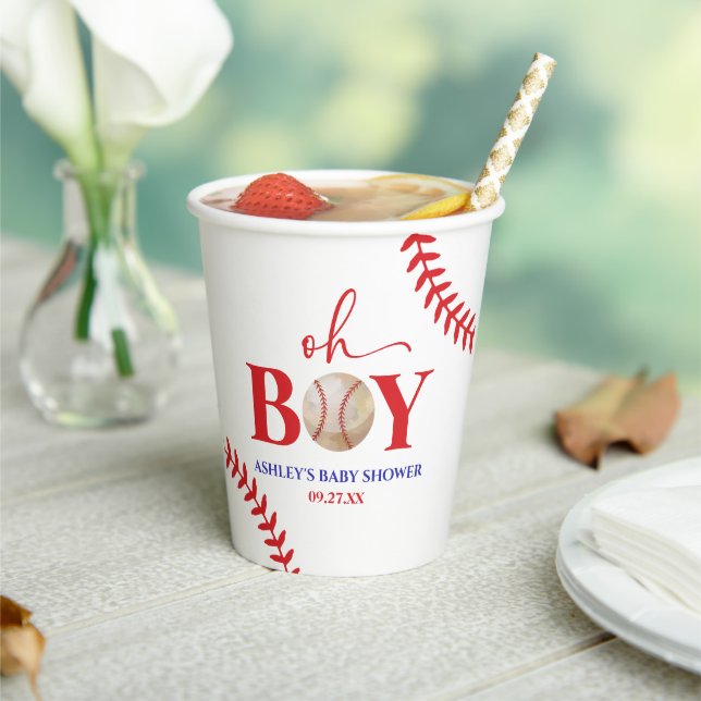 Baseball Oh Boy Brown White Baby Shower Paper Cups (Insitu)