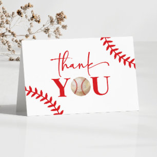 Baseball Oh Boy Red Blue White Baby Shower Thank You Card