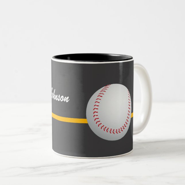 Baseball on a dark gray Background personalize Two-Tone Coffee Mug (Front Right)