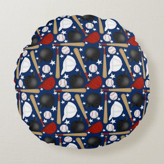 Baseball on blue background  round cushion (Front)