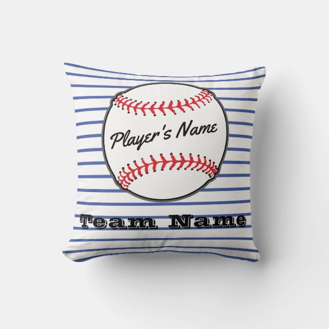 Baseball on Blue stripe  Name Sports Boys Room Thr Cushion (Front)