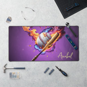 Baseball on Fire.  Desk Mat