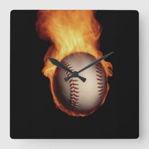 Baseball on Fire Wall Clock