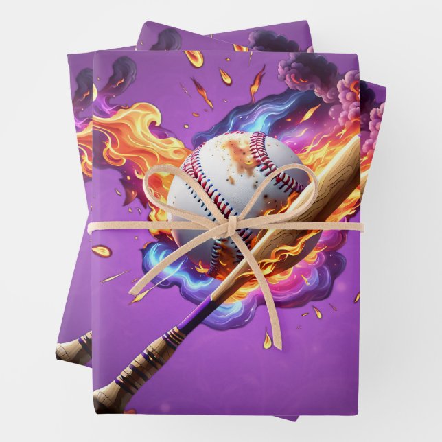 Baseball on Fire.  Wrapping Paper Sheet (In situ)