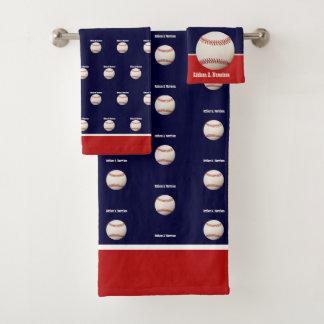 Baseball on Navy Blue Name Sports Room Boys Bath Bath Towel Set